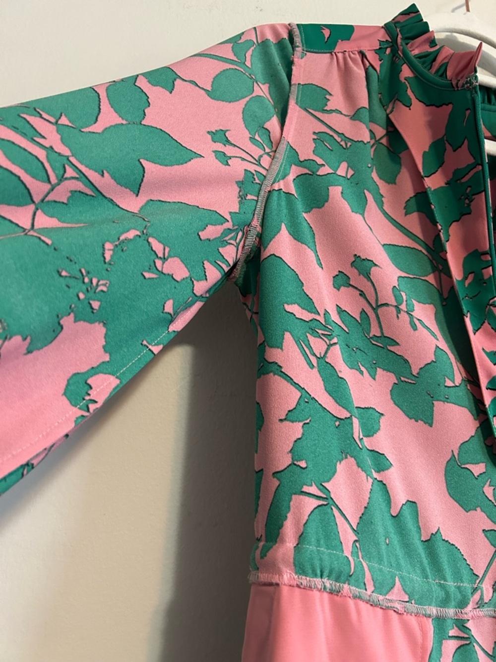 ME+EM Leaf-print Tiered Maxi Dress Pink and Green - Picture 14 of 14